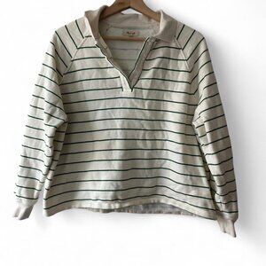 Madewell Betterterry Polo Sweatshirt, M, excellent condition green cream stripe